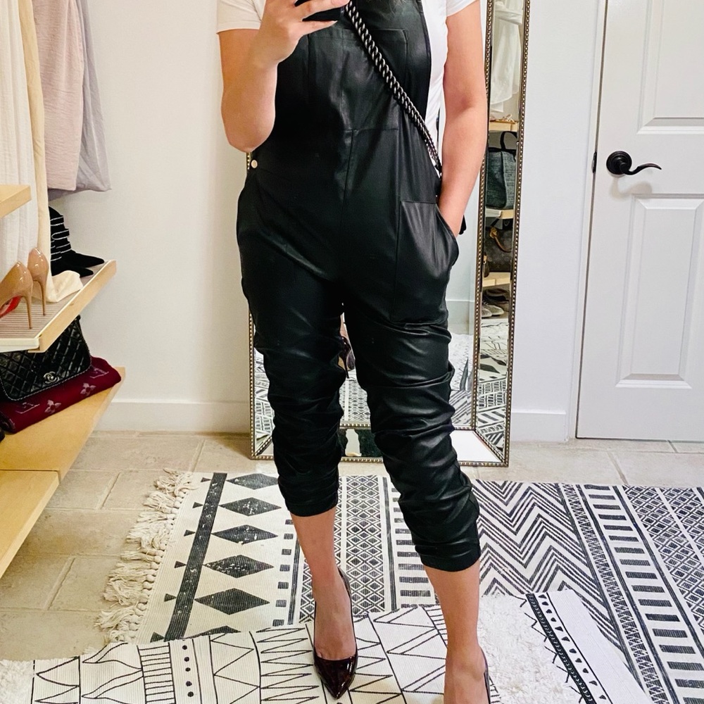 Faux leather overalls